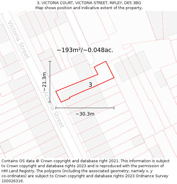 3, VICTORIA COURT, VICTORIA STREET, RIPLEY, DE5 3BG: Plot and title map