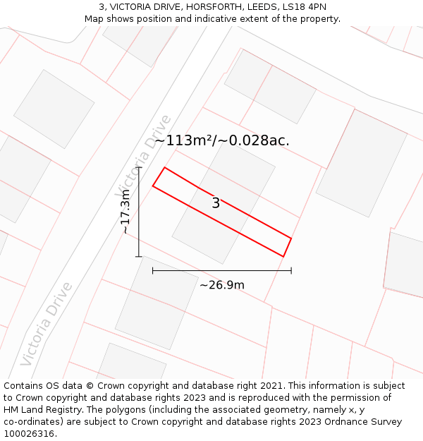 3, VICTORIA DRIVE, HORSFORTH, LEEDS, LS18 4PN: Plot and title map