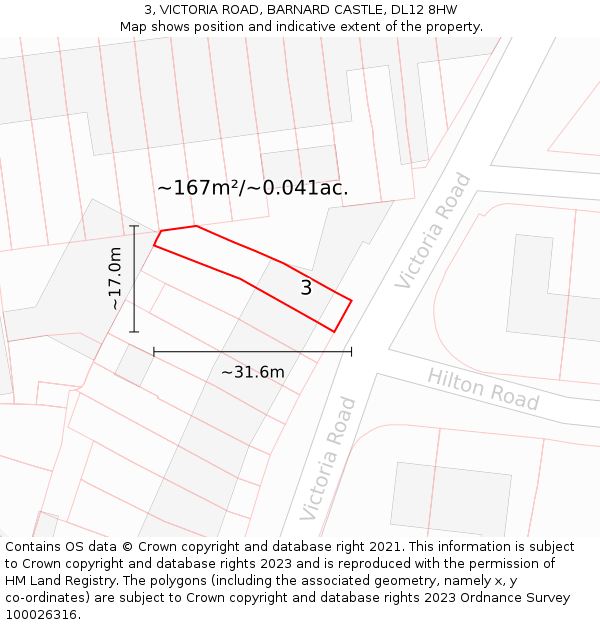 3, VICTORIA ROAD, BARNARD CASTLE, DL12 8HW: Plot and title map