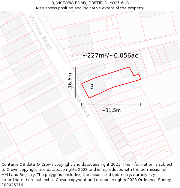 3, VICTORIA ROAD, DRIFFIELD, YO25 6UD: Plot and title map