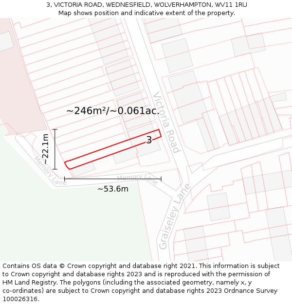 3, VICTORIA ROAD, WEDNESFIELD, WOLVERHAMPTON, WV11 1RU: Plot and title map
