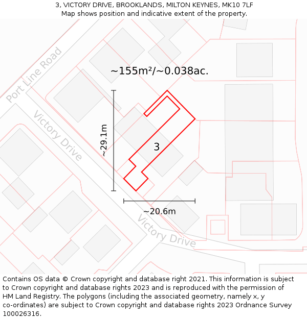 3, VICTORY DRIVE, BROOKLANDS, MILTON KEYNES, MK10 7LF: Plot and title map