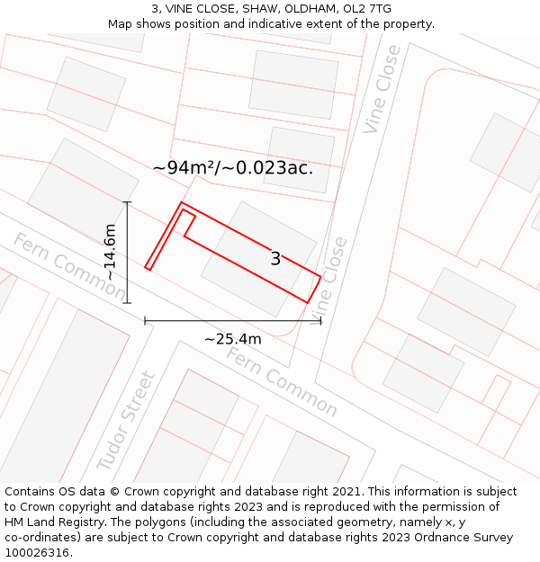 3, VINE CLOSE, SHAW, OLDHAM, OL2 7TG: Plot and title map