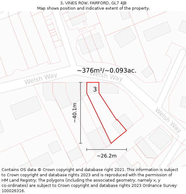3, VINES ROW, FAIRFORD, GL7 4JB: Plot and title map