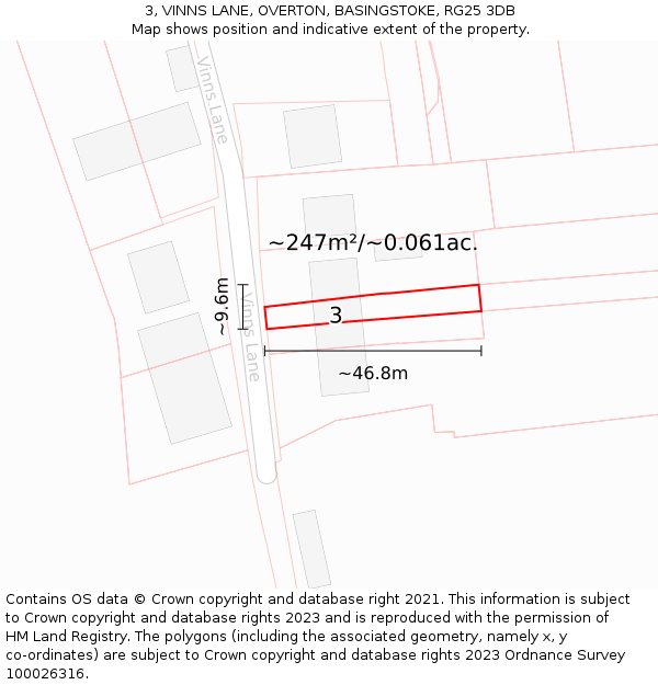 3, VINNS LANE, OVERTON, BASINGSTOKE, RG25 3DB: Plot and title map