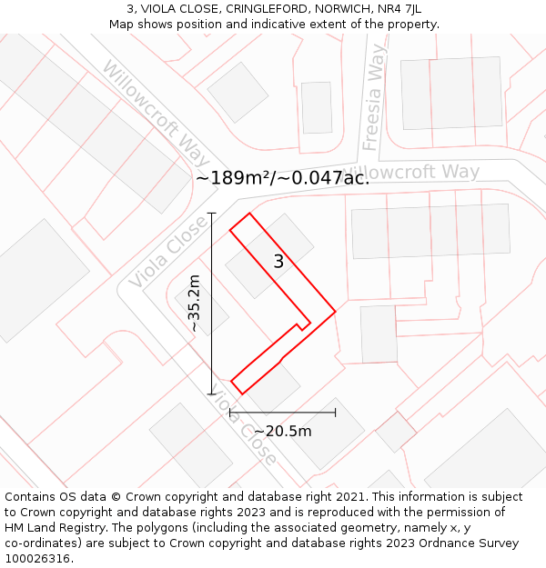 3, VIOLA CLOSE, CRINGLEFORD, NORWICH, NR4 7JL: Plot and title map