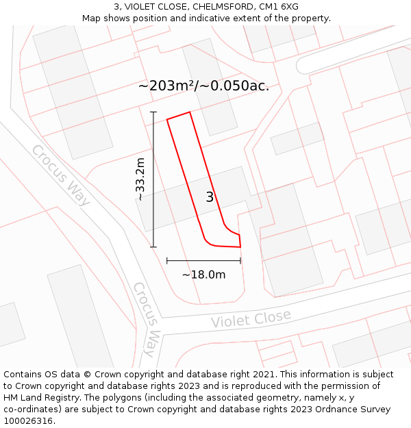 3, VIOLET CLOSE, CHELMSFORD, CM1 6XG: Plot and title map