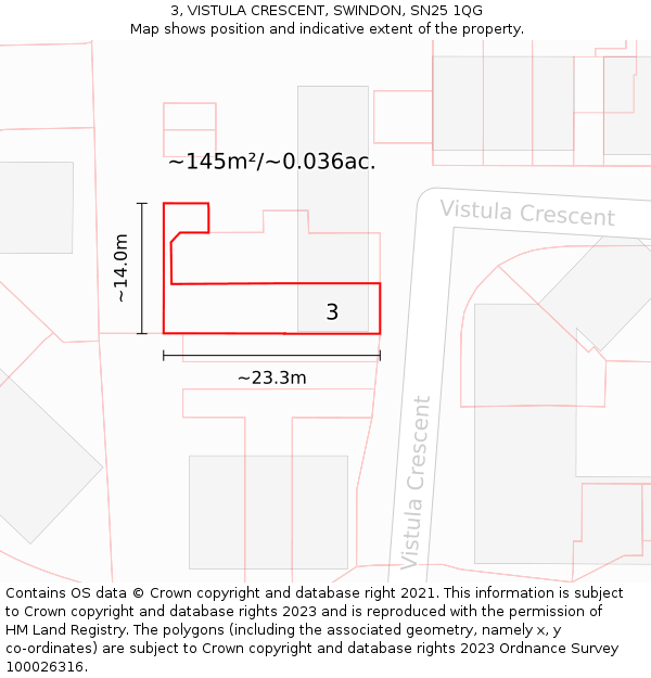 3, VISTULA CRESCENT, SWINDON, SN25 1QG: Plot and title map