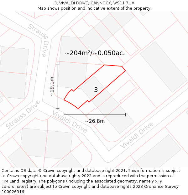 3, VIVALDI DRIVE, CANNOCK, WS11 7UA: Plot and title map