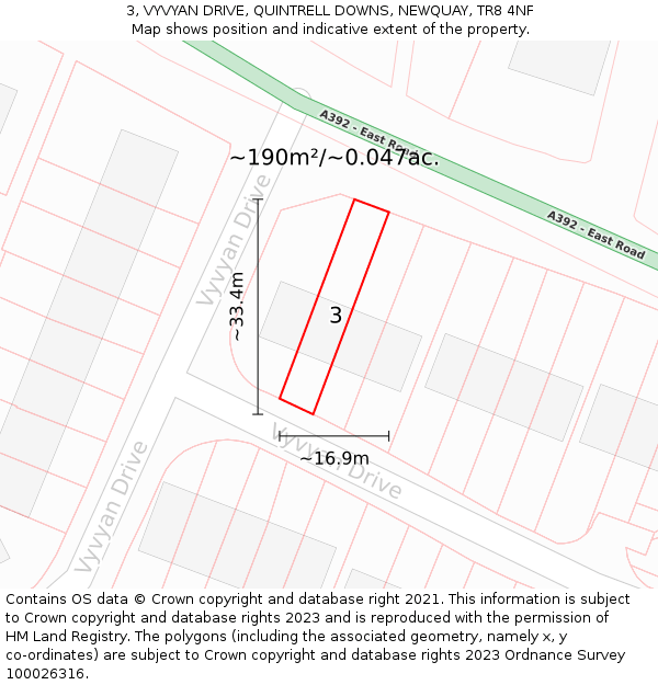 3, VYVYAN DRIVE, QUINTRELL DOWNS, NEWQUAY, TR8 4NF: Plot and title map