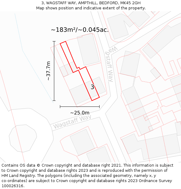 3, WAGSTAFF WAY, AMPTHILL, BEDFORD, MK45 2GH: Plot and title map