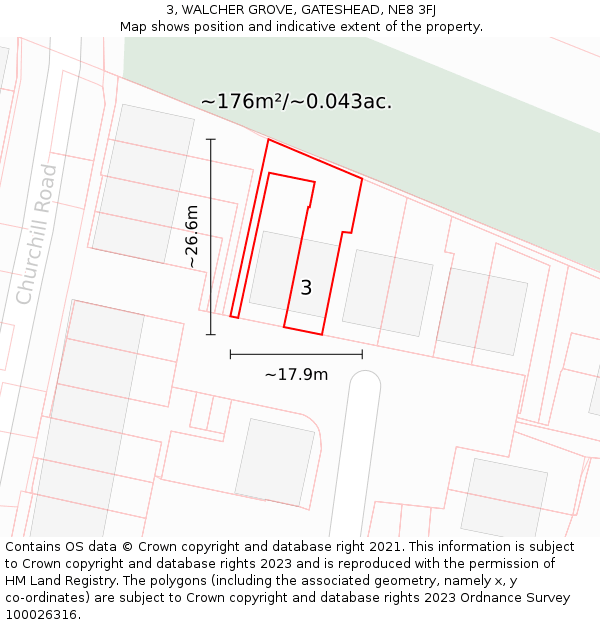 3, WALCHER GROVE, GATESHEAD, NE8 3FJ: Plot and title map