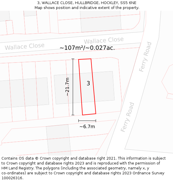 3, WALLACE CLOSE, HULLBRIDGE, HOCKLEY, SS5 6NE: Plot and title map