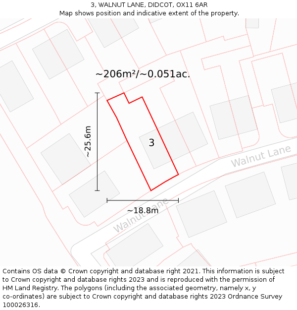 3, WALNUT LANE, DIDCOT, OX11 6AR: Plot and title map