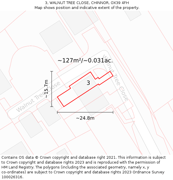 3, WALNUT TREE CLOSE, CHINNOR, OX39 4FH: Plot and title map