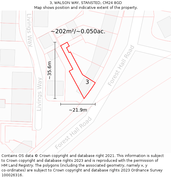3, WALSON WAY, STANSTED, CM24 8GD: Plot and title map