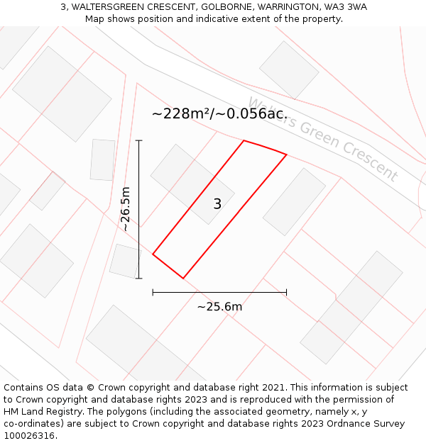 3, WALTERSGREEN CRESCENT, GOLBORNE, WARRINGTON, WA3 3WA: Plot and title map