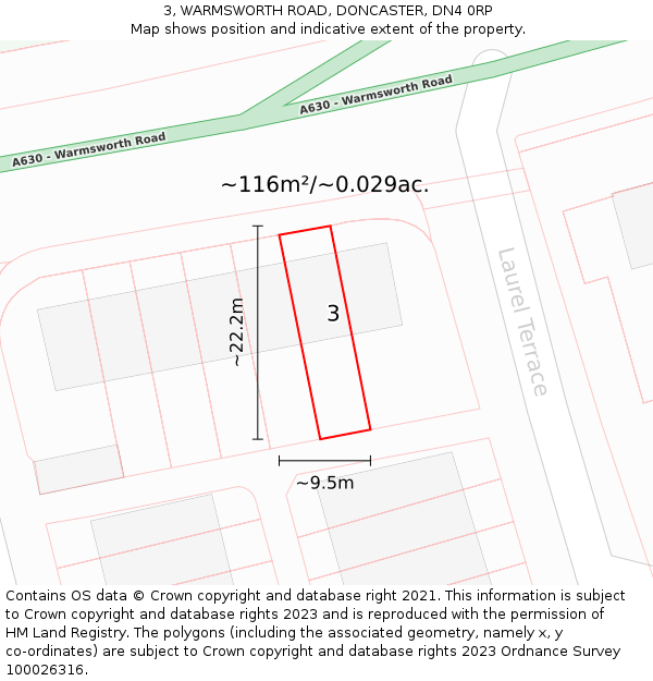 3, WARMSWORTH ROAD, DONCASTER, DN4 0RP: Plot and title map