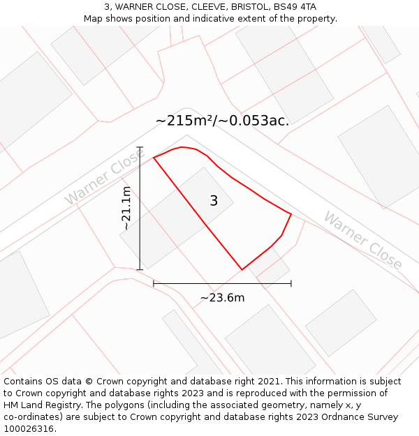 3, WARNER CLOSE, CLEEVE, BRISTOL, BS49 4TA: Plot and title map