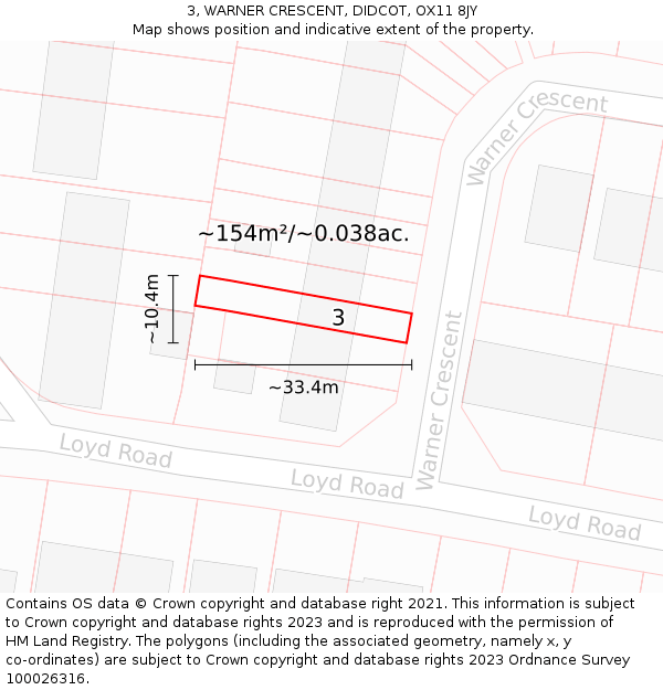 3, WARNER CRESCENT, DIDCOT, OX11 8JY: Plot and title map