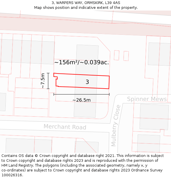 3, WARPERS WAY, ORMSKIRK, L39 4AS: Plot and title map