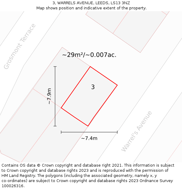 3, WARRELS AVENUE, LEEDS, LS13 3NZ: Plot and title map
