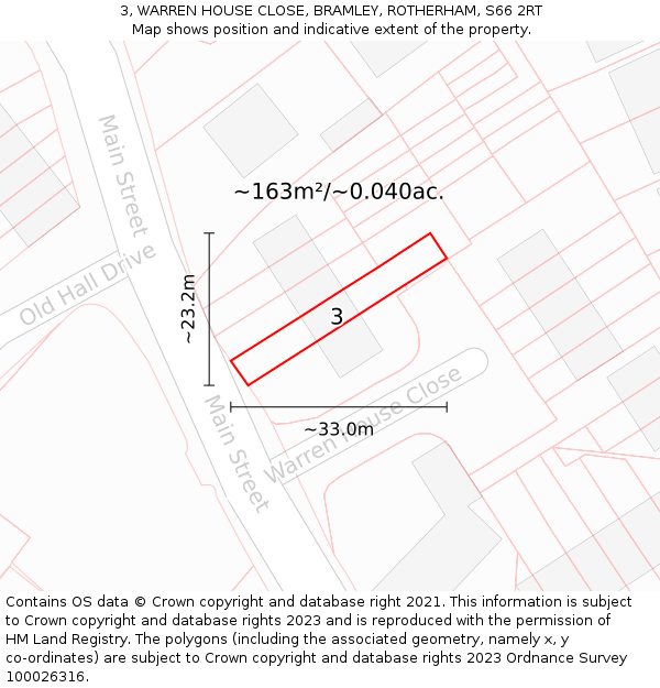 3, WARREN HOUSE CLOSE, BRAMLEY, ROTHERHAM, S66 2RT: Plot and title map