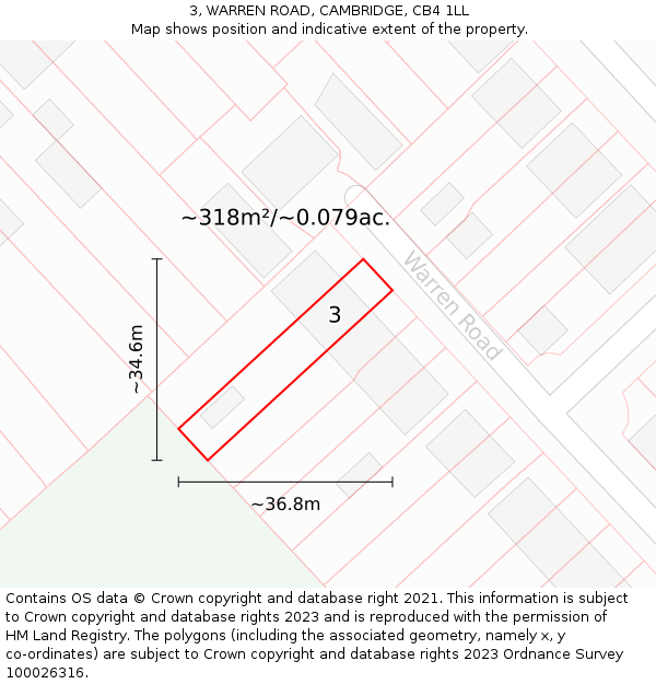 3, WARREN ROAD, CAMBRIDGE, CB4 1LL: Plot and title map