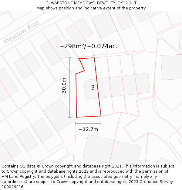 3, WARSTONE MEADOWS, BEWDLEY, DY12 1HT: Plot and title map