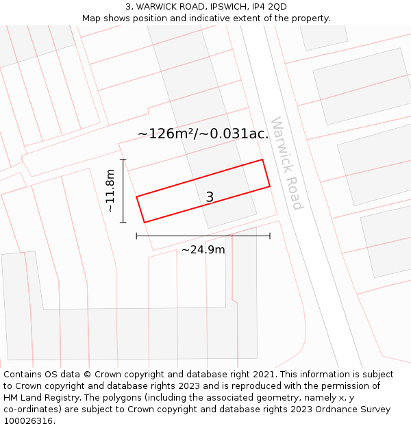 3, WARWICK ROAD, IPSWICH, IP4 2QD: Plot and title map