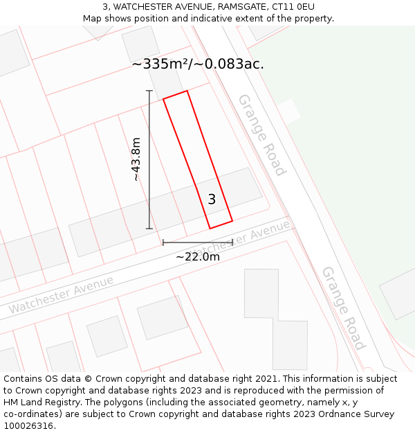 3, WATCHESTER AVENUE, RAMSGATE, CT11 0EU: Plot and title map