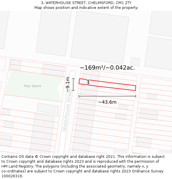 3, WATERHOUSE STREET, CHELMSFORD, CM1 2TY: Plot and title map