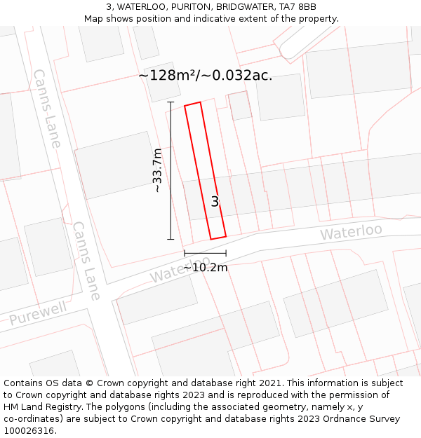 3, WATERLOO, PURITON, BRIDGWATER, TA7 8BB: Plot and title map