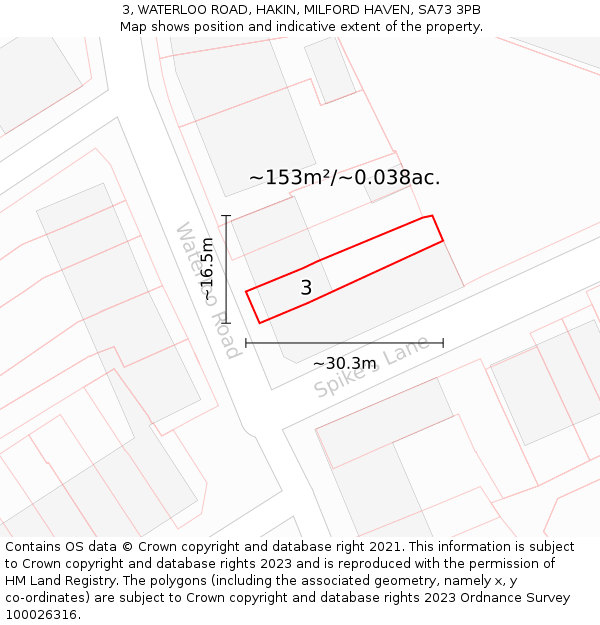 3, WATERLOO ROAD, HAKIN, MILFORD HAVEN, SA73 3PB: Plot and title map