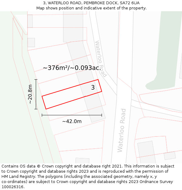 3, WATERLOO ROAD, PEMBROKE DOCK, SA72 6UA: Plot and title map