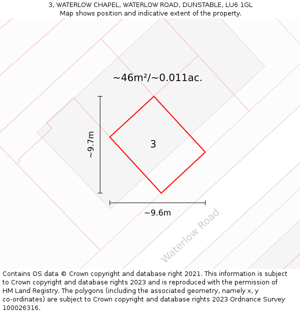 3, WATERLOW CHAPEL, WATERLOW ROAD, DUNSTABLE, LU6 1GL: Plot and title map