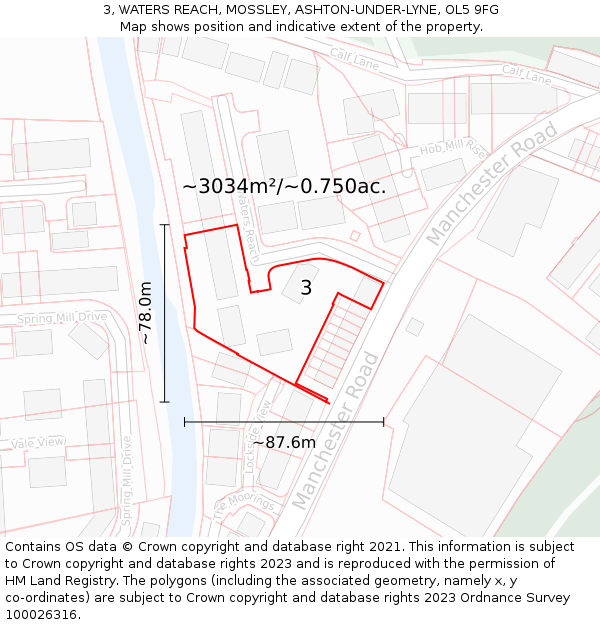 3, WATERS REACH, MOSSLEY, ASHTON-UNDER-LYNE, OL5 9FG: Plot and title map