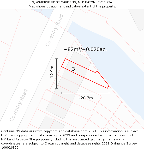 3, WATERSBRIDGE GARDENS, NUNEATON, CV10 7TA: Plot and title map