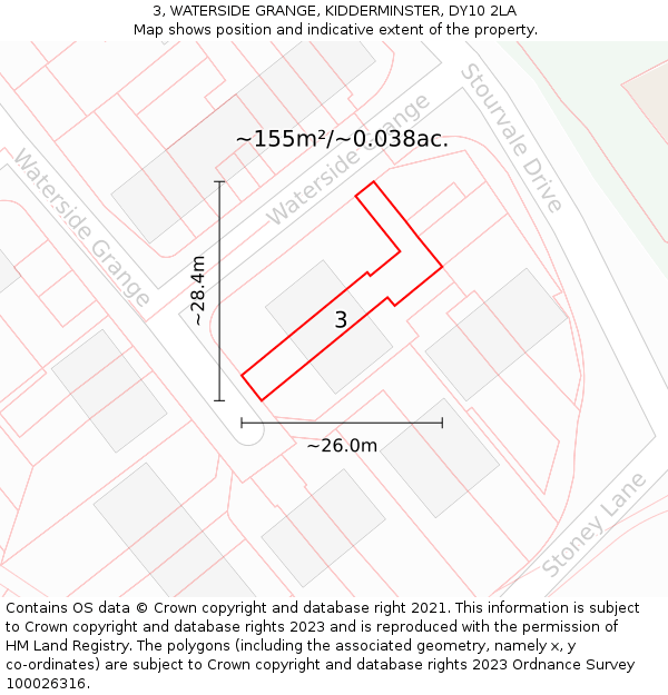 3, WATERSIDE GRANGE, KIDDERMINSTER, DY10 2LA: Plot and title map