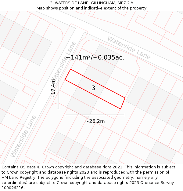 3, WATERSIDE LANE, GILLINGHAM, ME7 2JA: Plot and title map