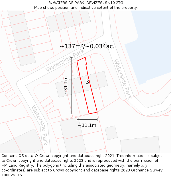 3, WATERSIDE PARK, DEVIZES, SN10 2TG: Plot and title map