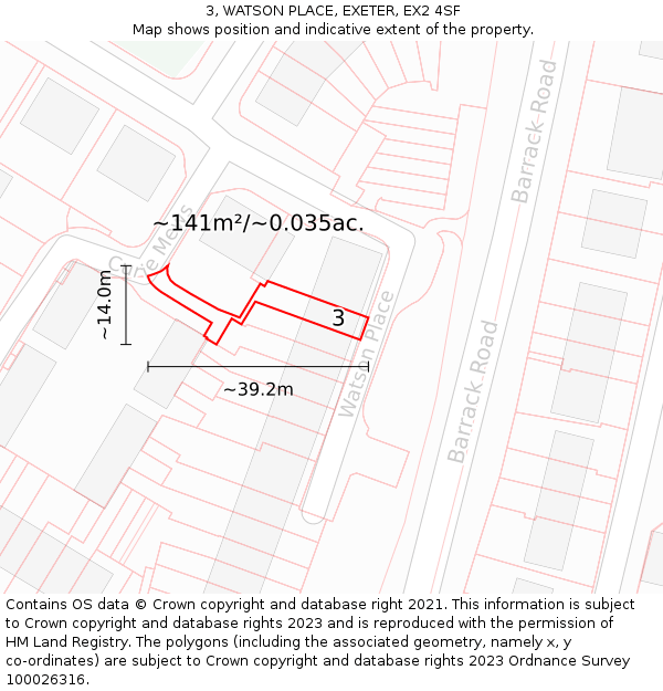 3, WATSON PLACE, EXETER, EX2 4SF: Plot and title map