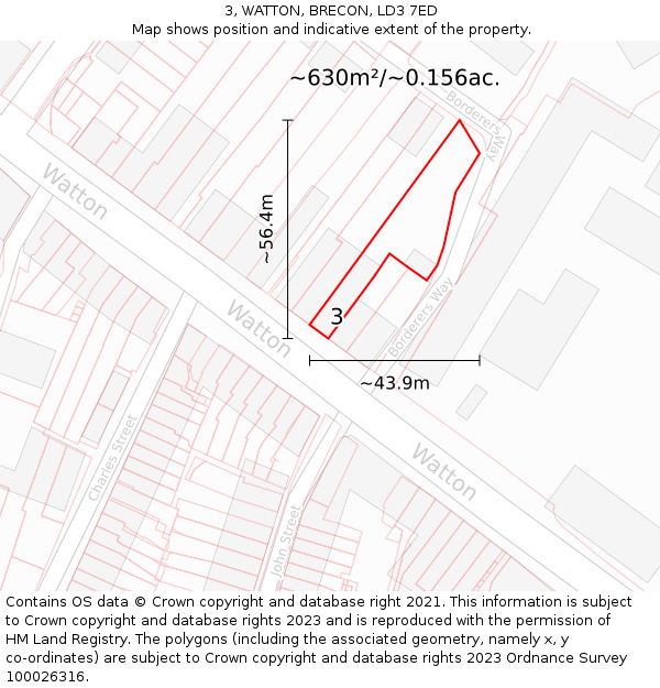 3, WATTON, BRECON, LD3 7ED: Plot and title map
