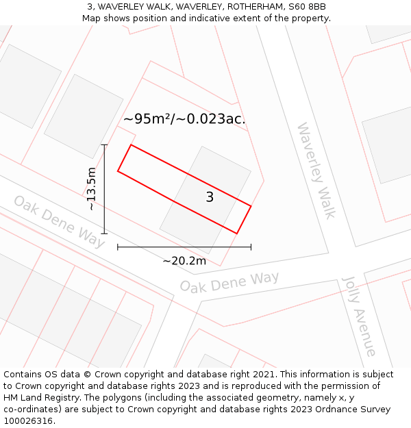 3, WAVERLEY WALK, WAVERLEY, ROTHERHAM, S60 8BB: Plot and title map