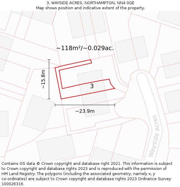 3, WAYSIDE ACRES, NORTHAMPTON, NN4 0QE: Plot and title map