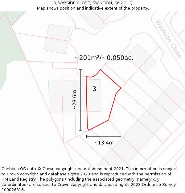 3, WAYSIDE CLOSE, SWINDON, SN2 2UQ: Plot and title map