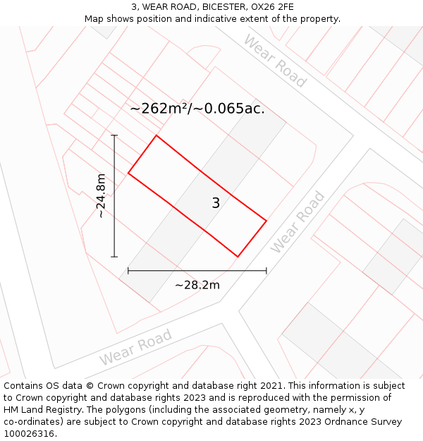 3, WEAR ROAD, BICESTER, OX26 2FE: Plot and title map