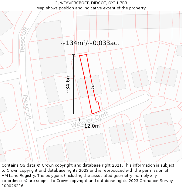 3, WEAVERCROFT, DIDCOT, OX11 7RR: Plot and title map