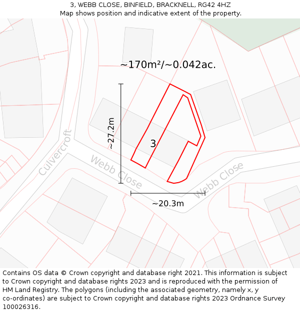 3, WEBB CLOSE, BINFIELD, BRACKNELL, RG42 4HZ: Plot and title map