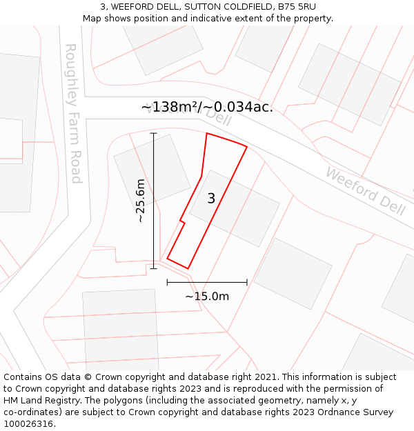 3, WEEFORD DELL, SUTTON COLDFIELD, B75 5RU: Plot and title map